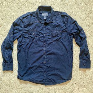 American Rag Navy Blue Button-Up Western Shirt w/ Epaulets, Size Large